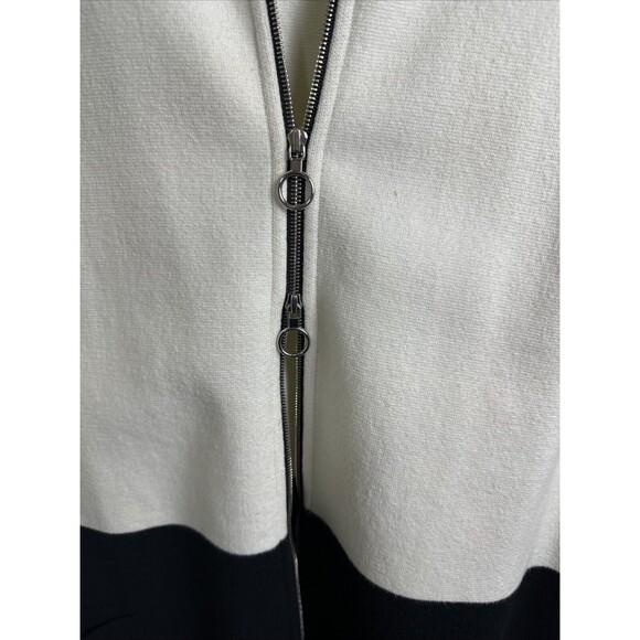 Damask Black/Cream Double Zipper Long Cardigan Front Pockets Size Medium M - Picture 5 of 12